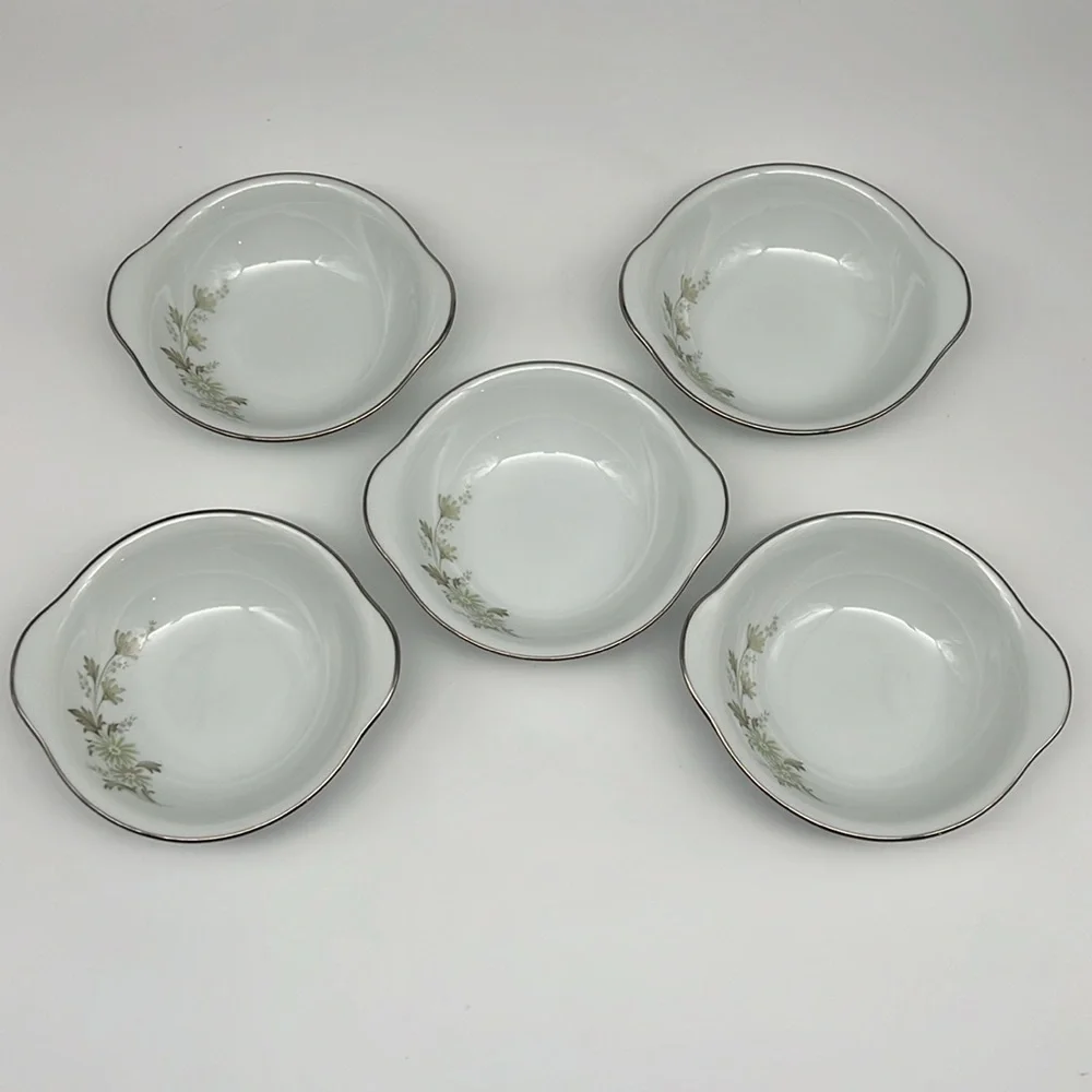 Noritake Soroya 6853 6” Cereal Bowl Light Green Daisy Platinum‎ Banded